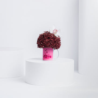 National Day Mug with Red Gypsophila and White Orchid
