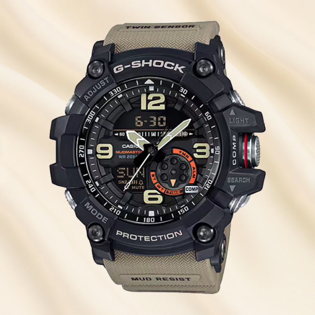 باقة ورود حمراء فاخرة مع ساعة CASIO G-Shock Mudmaster للرجال