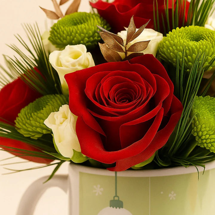 Red Rose n Daisy Flower Mug