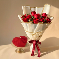 Romantic Red Roses & Heart-Shaped Red Velvet Cake Delight