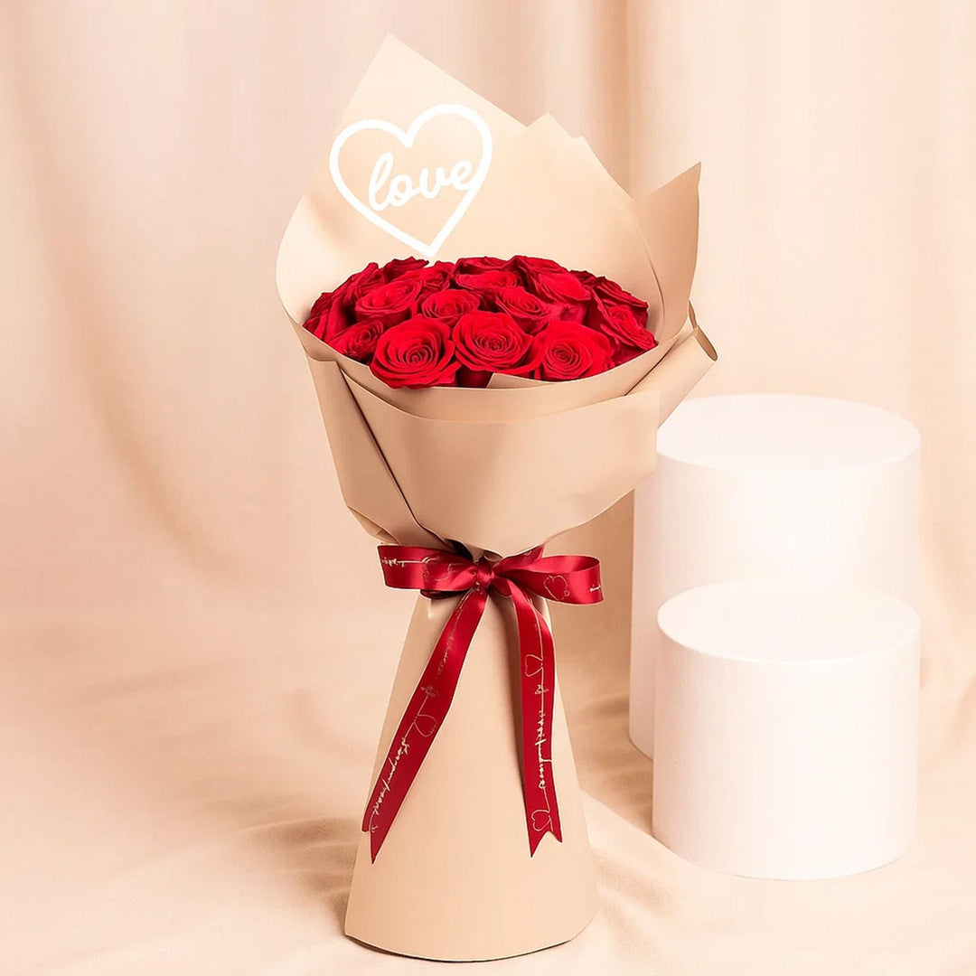 Elegant Red Rose Bouquet with Heart Topper