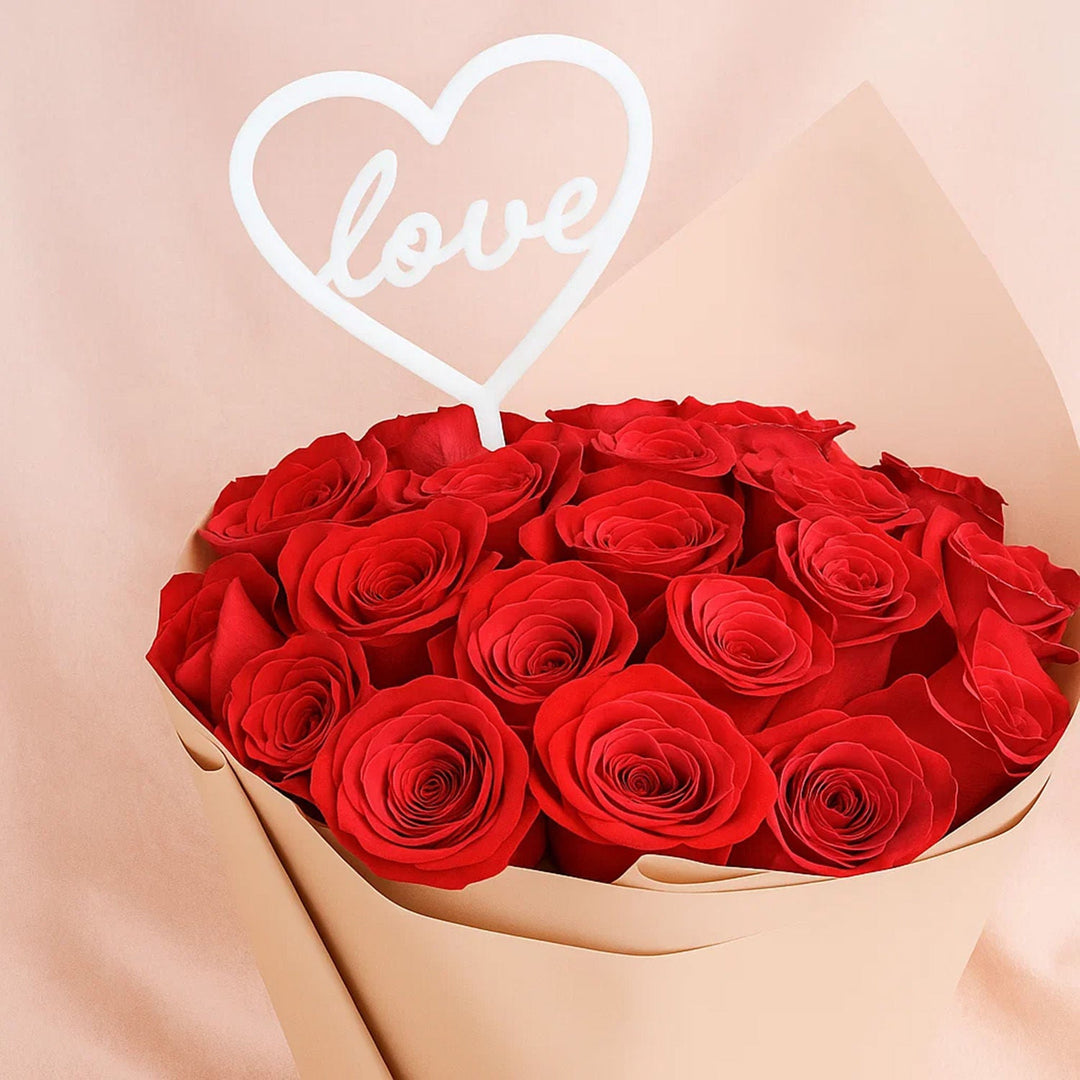 Elegant Red Rose Bouquet with Heart Topper