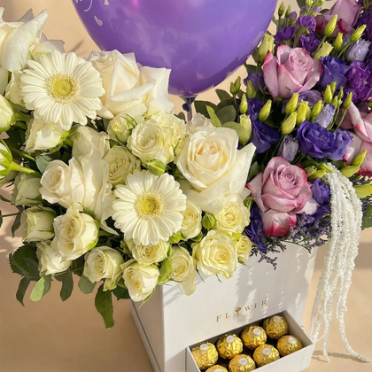 Elegant Birthday Bouquet with Roses, Chocolates & Balloon