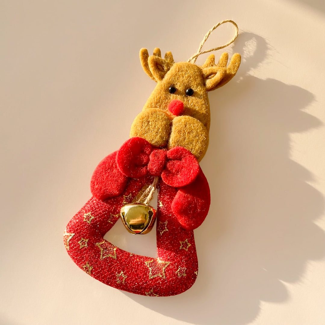 Festive Reindeer with Bell Hanging Ornament