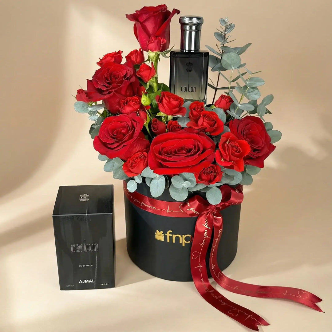 مجموعة هدايا رومانسية مع عطر أجمل كاربون