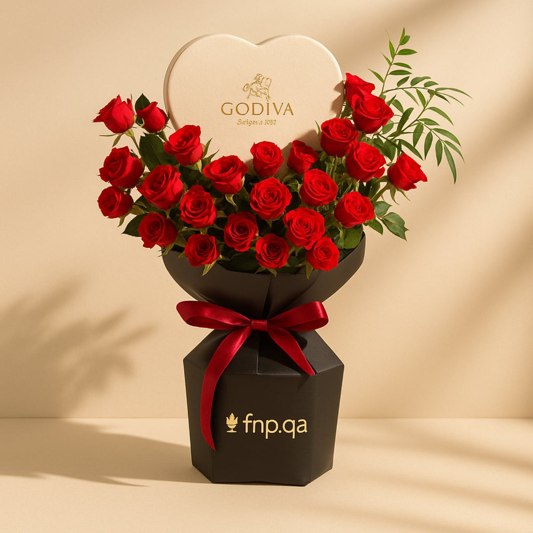 Luxurious Romantic Rose & Godiva Chocolate Floral Bouquet