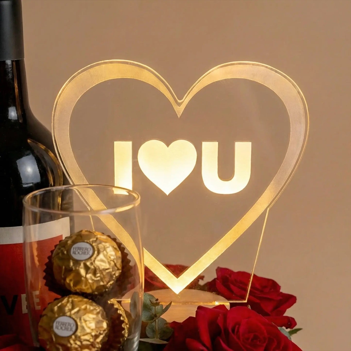 Elegant Romance Gift Box with Roses, Wine, and Chocolates