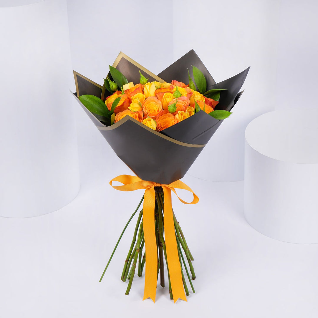 Roses of Devotion: Exquisite Orange and Yellow Bouquet