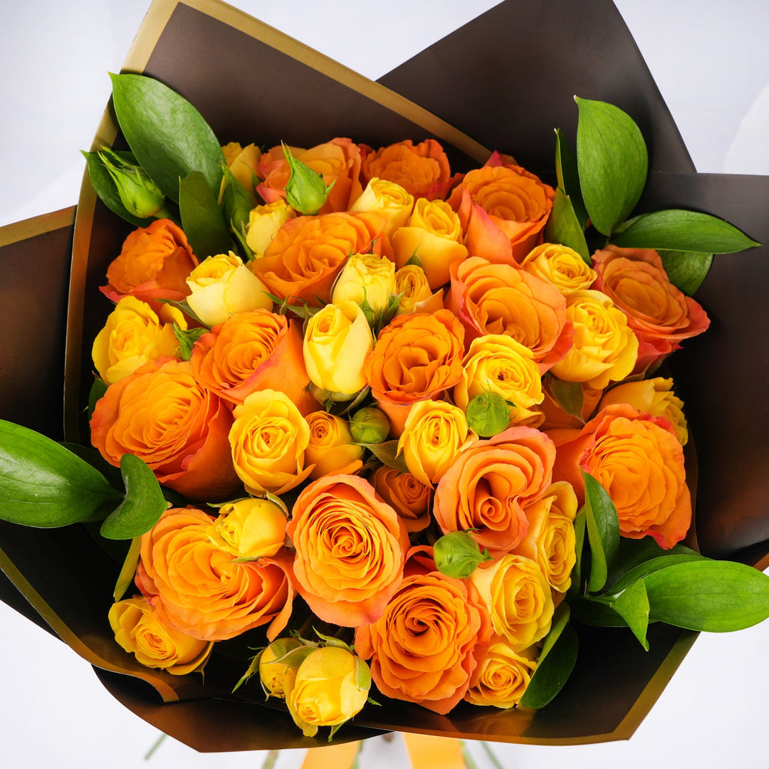 Roses of Devotion: Exquisite Orange and Yellow Bouquet