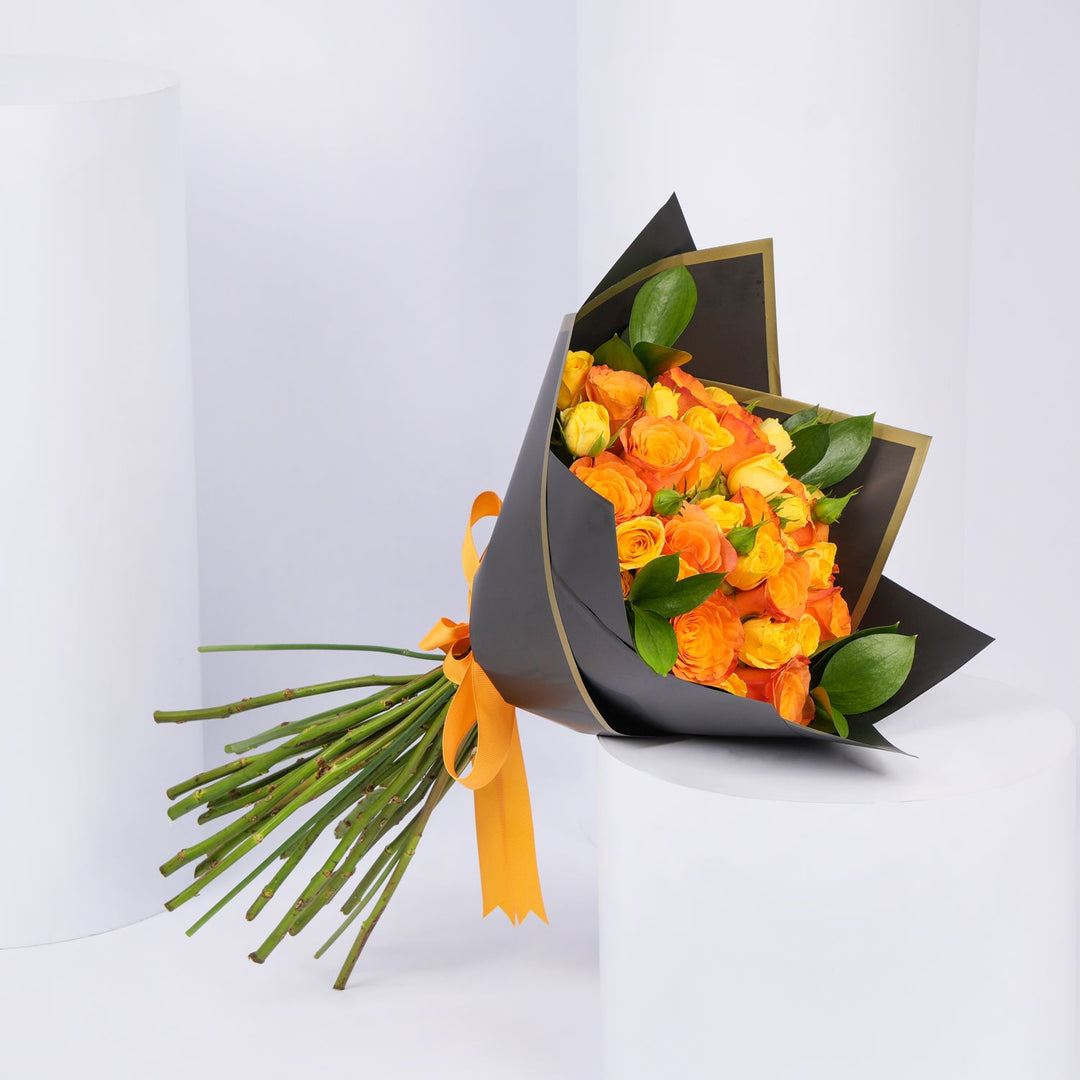 Roses of Devotion: Exquisite Orange and Yellow Bouquet