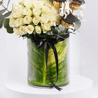 Elegant Graduation Gift: White Roses & Ferrero Rocher Delight