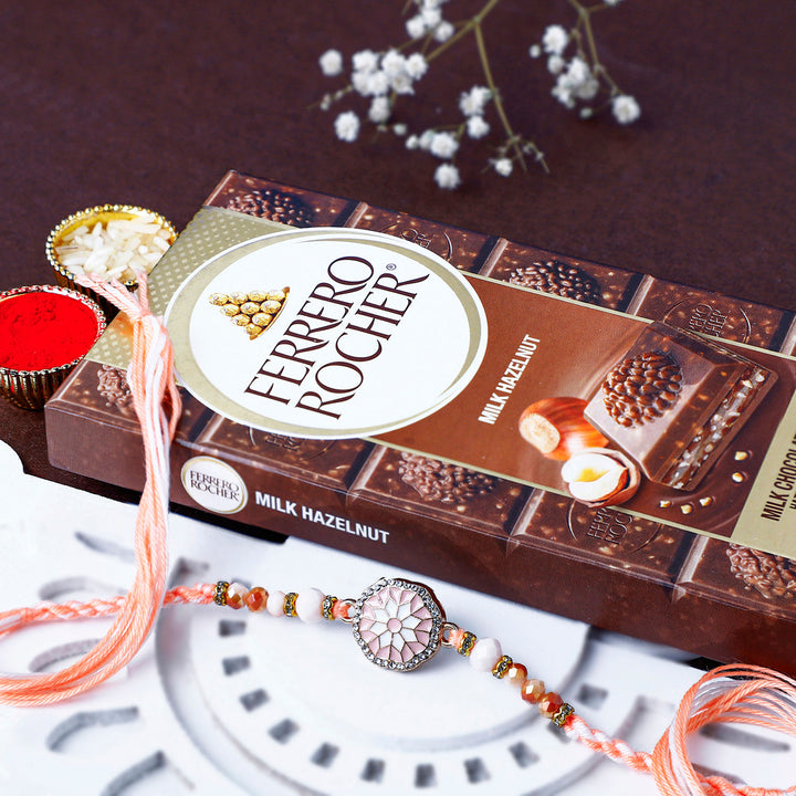 Rosy American Diamond Rakhi N Ferrero Bar