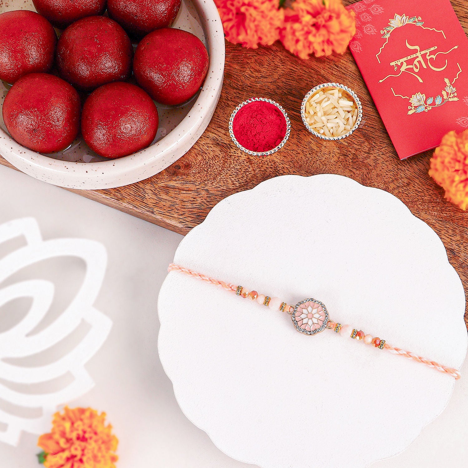 Rosy American Diamond Rakhi N Gulab Jamun Delight