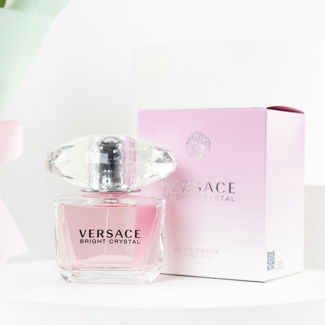Rosy Love with Versace: Elegant Pink Rose Bouquet & Versace Bright Crystal Perfume