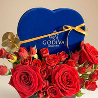 Royal Blue Heart Romance: Exquisite Roses & Godiva Chocolates