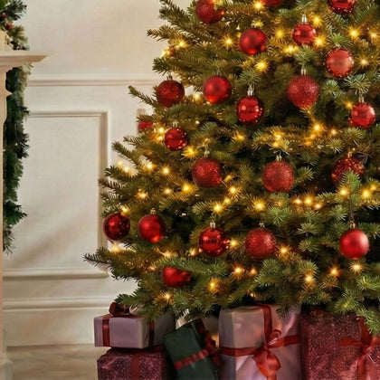 Elegant 6-Foot Royal Forest Artificial Christmas Tree with LED Lights and Red Decorations