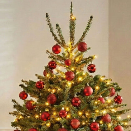 Elegant 6-Foot Royal Forest Artificial Christmas Tree with LED Lights and Red Decorations