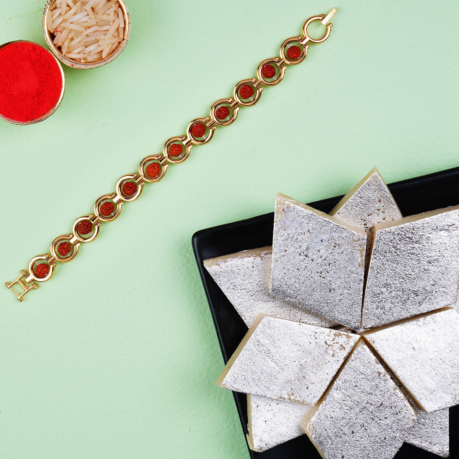 Rudraksha Bracelet With Kaju Katli