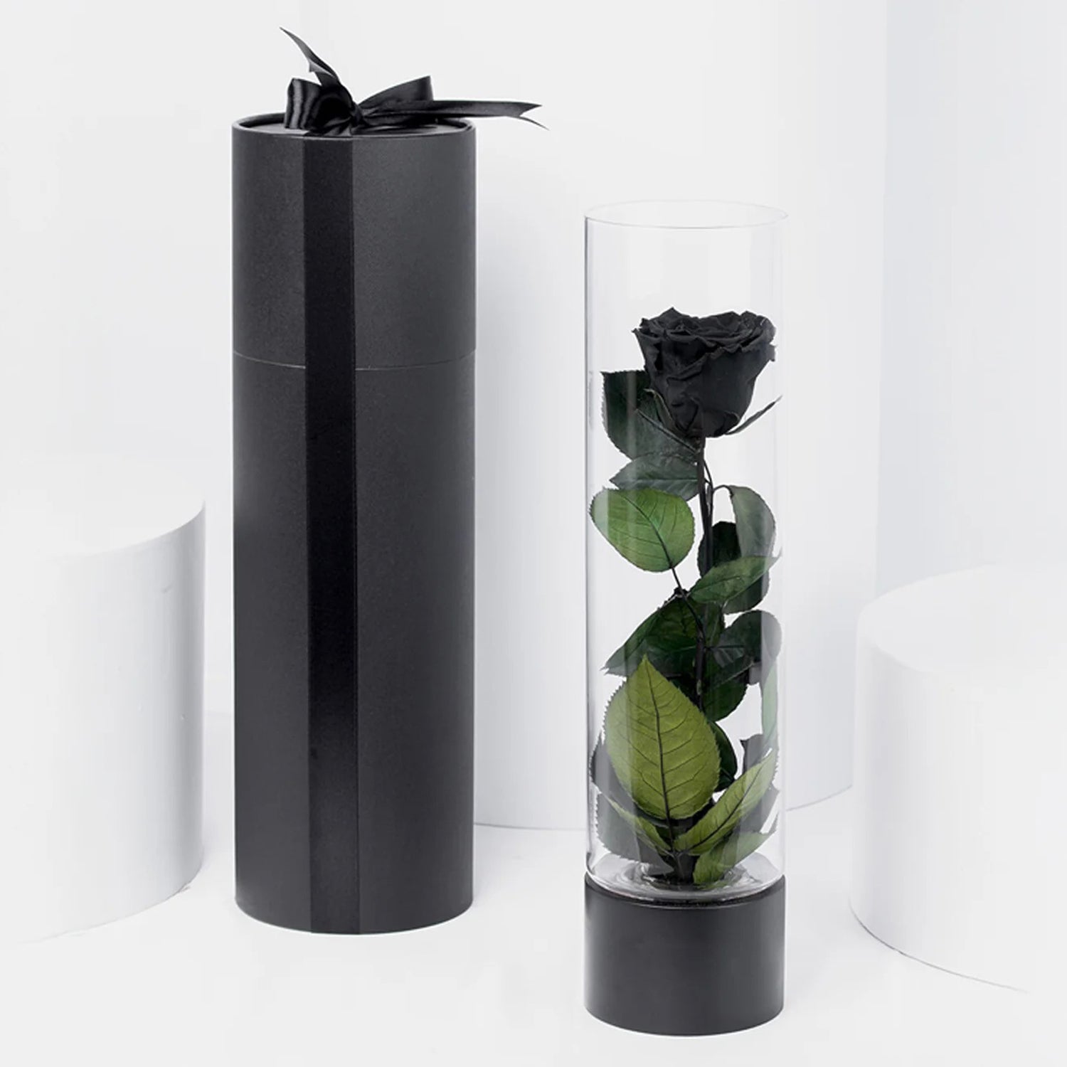 Luxury Black Forever Rose in a Beautiful Glass Vase