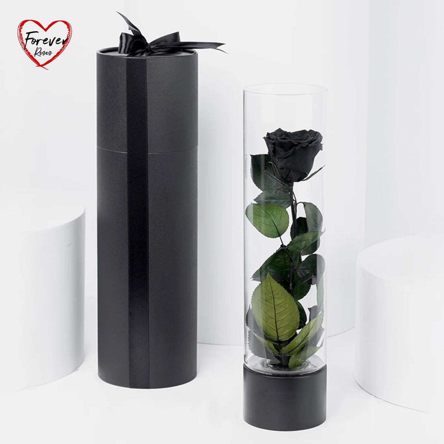 Luxury Black Forever Rose in a Beautiful Glass Vase