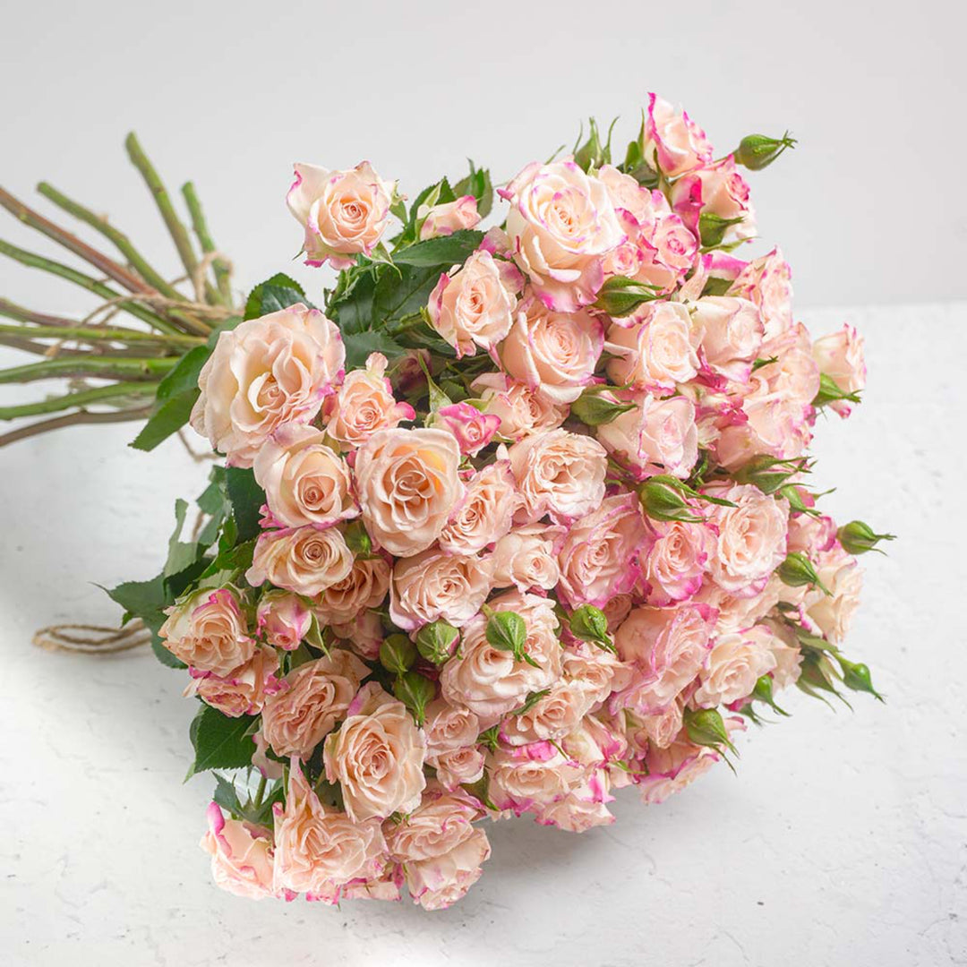 Charming Rustic Peach Spray Roses Bouquet Tied with Jute Rope