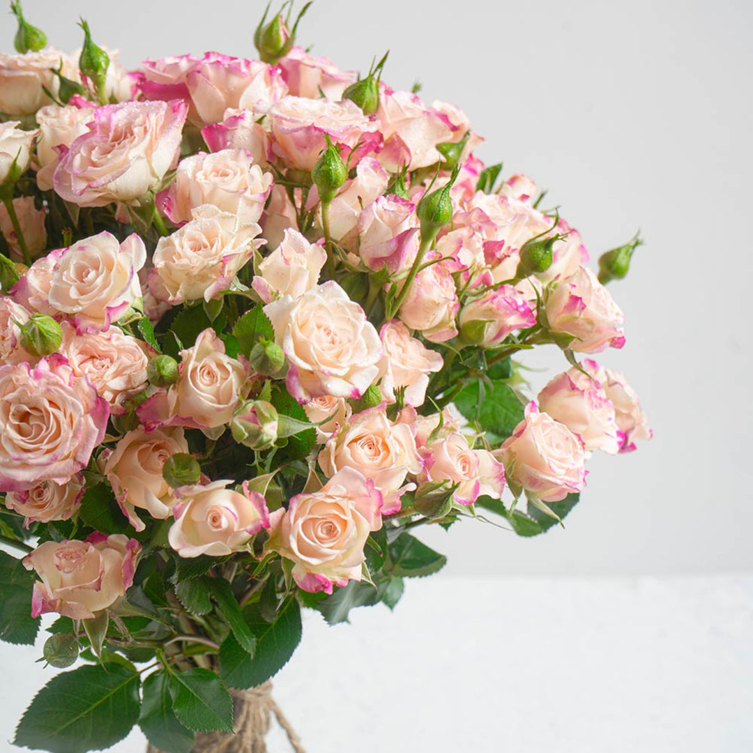 Charming Rustic Peach Spray Roses Bouquet Tied with Jute Rope