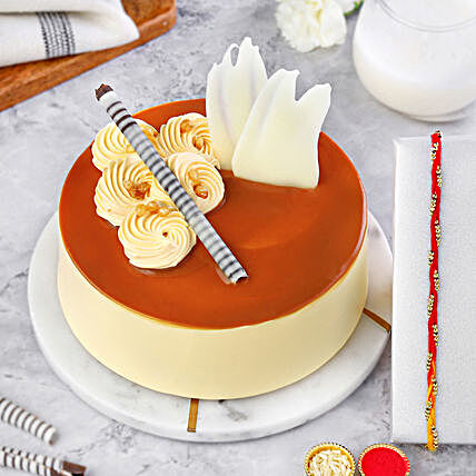 Sacred Beadwork Mauli Rakhi N Butterscotch Cake Surprise Half Kg