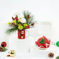 Season's Greetings Flower Mug n Mini Cake Combo