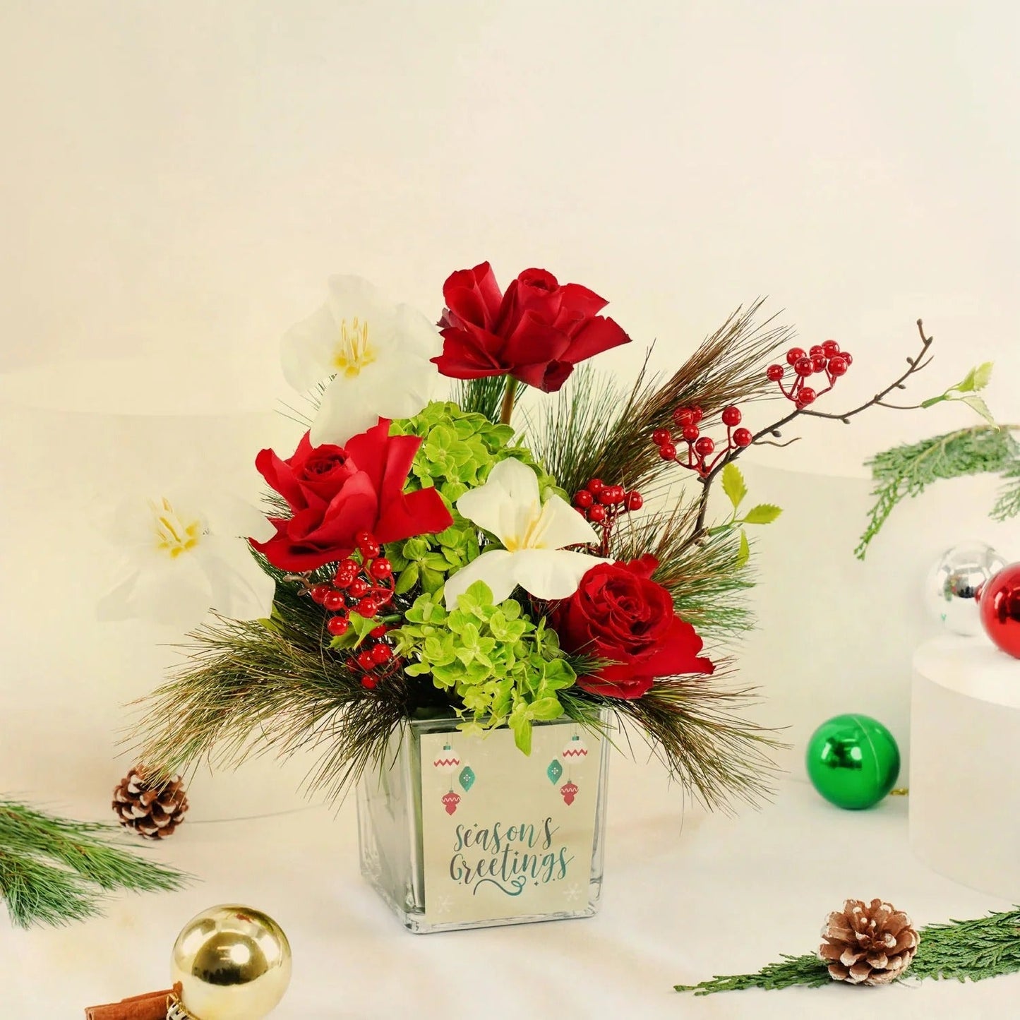 Season's Greetings Flower Vase