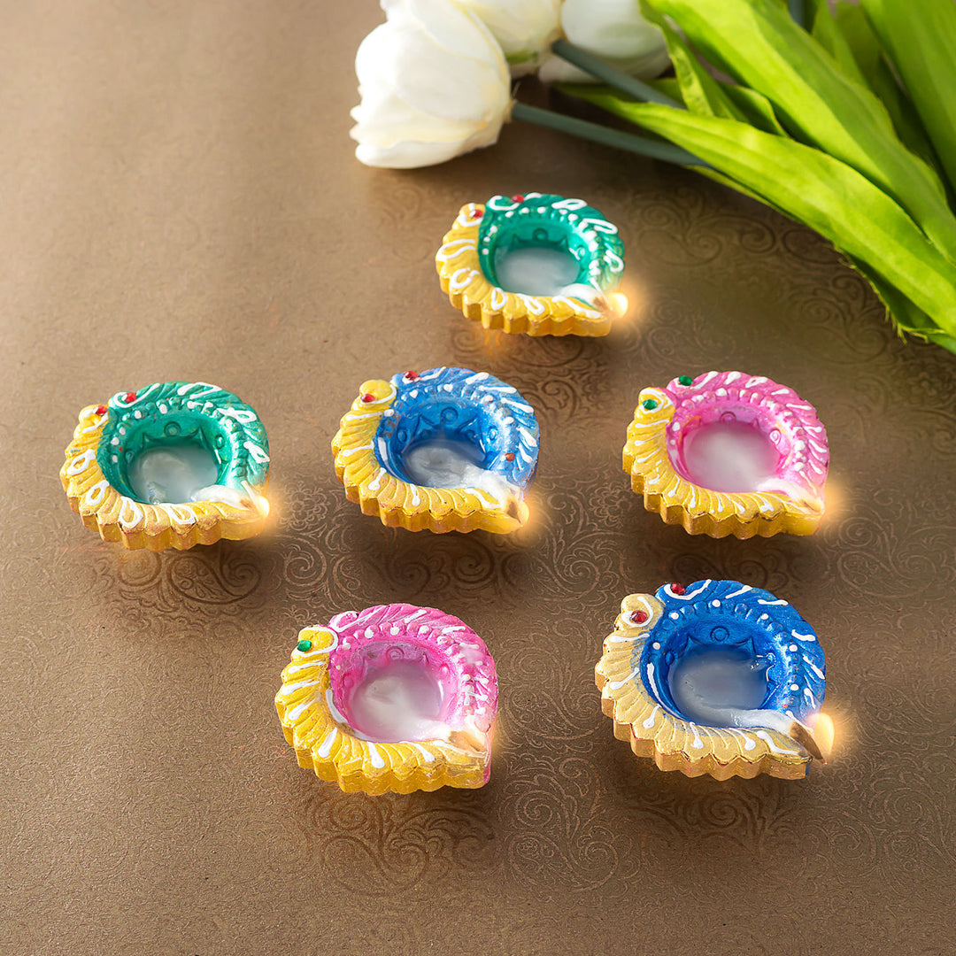 Handcrafted Set of 6 Colorful Diyas for Festive Decor