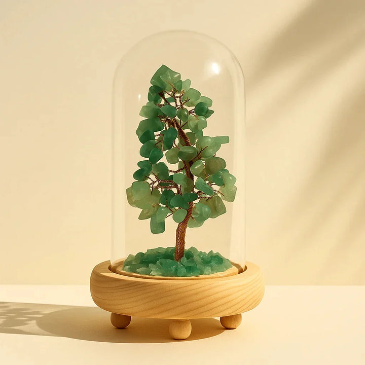 شجرة الأمنيات من الأحجار الكريمة الأجيت في قبة زجاجية - 14 سم