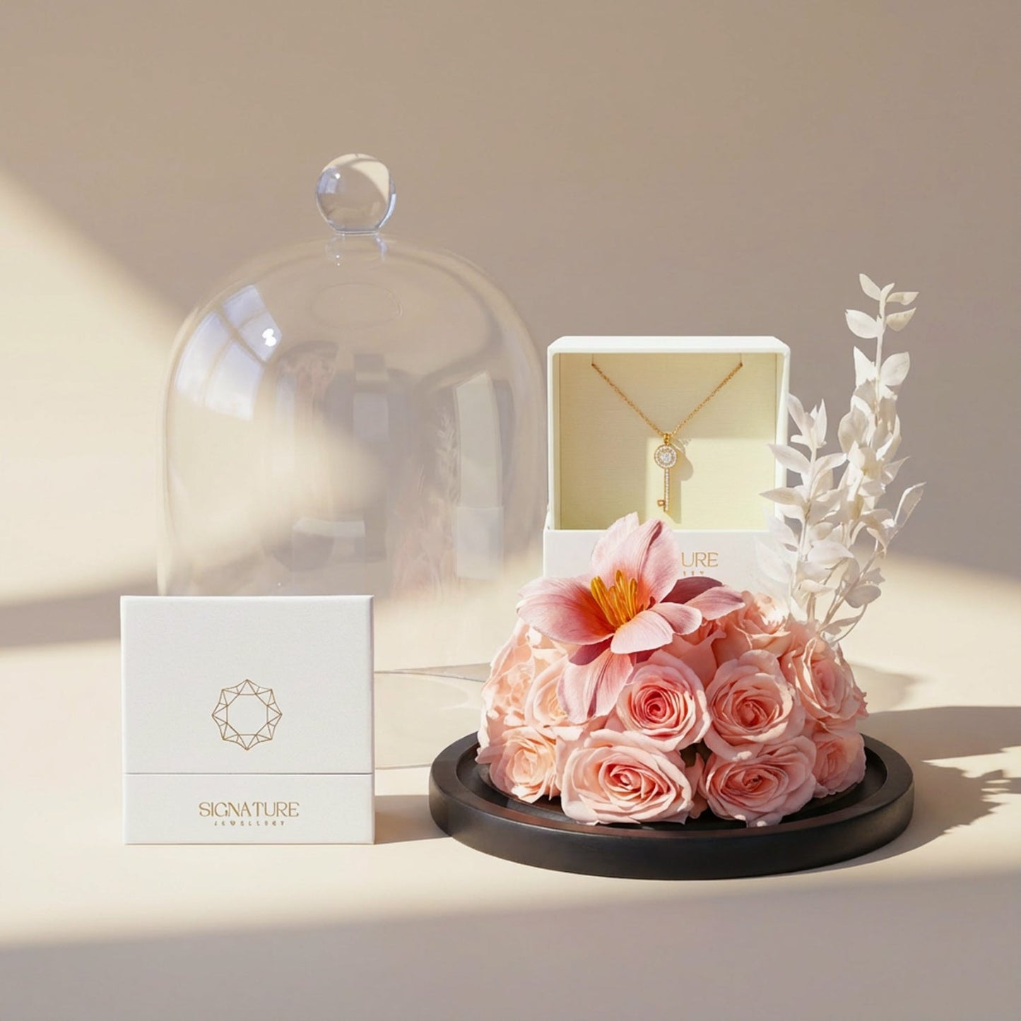 Signature Key Pendant with Enchanted Rose & Tulip Dome Gift Set