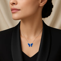 عقد فضي أنيق بفراشة زرقاء - SN309-P