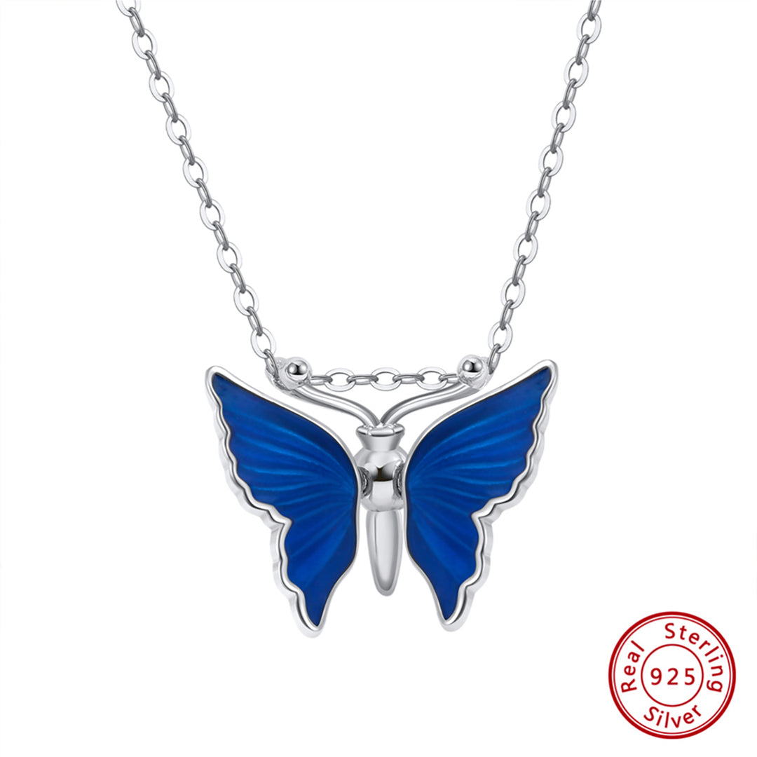 Elegant Blue Butterfly Dream Silver Necklace - SN309-P