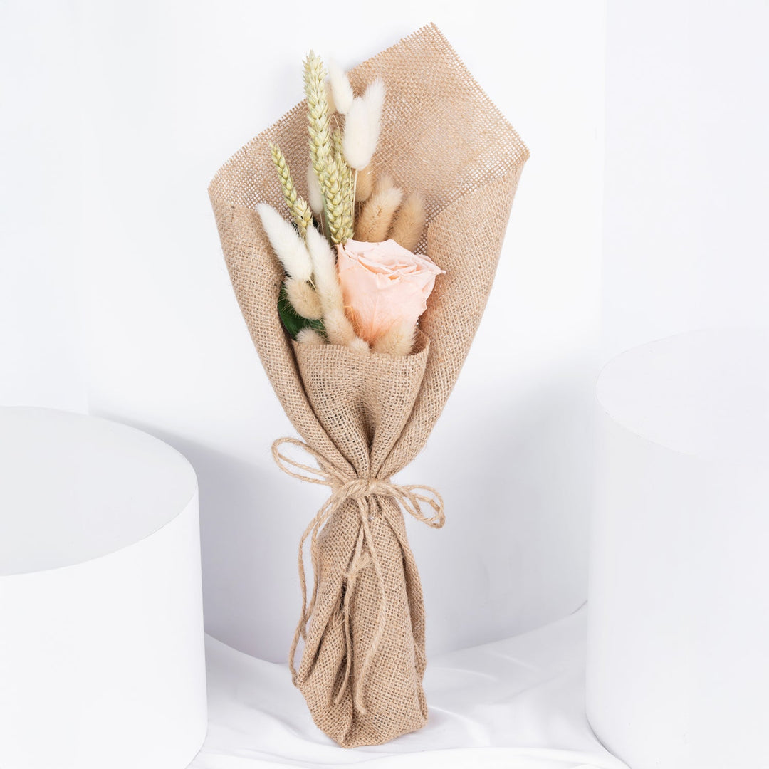 Timeless Single Forever Rose Bouquet in Rustic Burlap Wrap