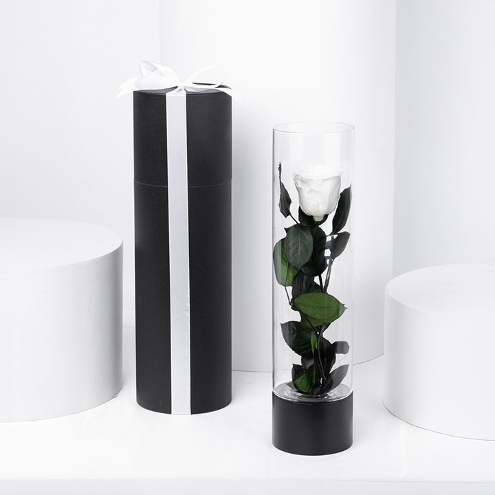 Exquisite Luxury White Forever Rose in an Elegant Glass Vase
