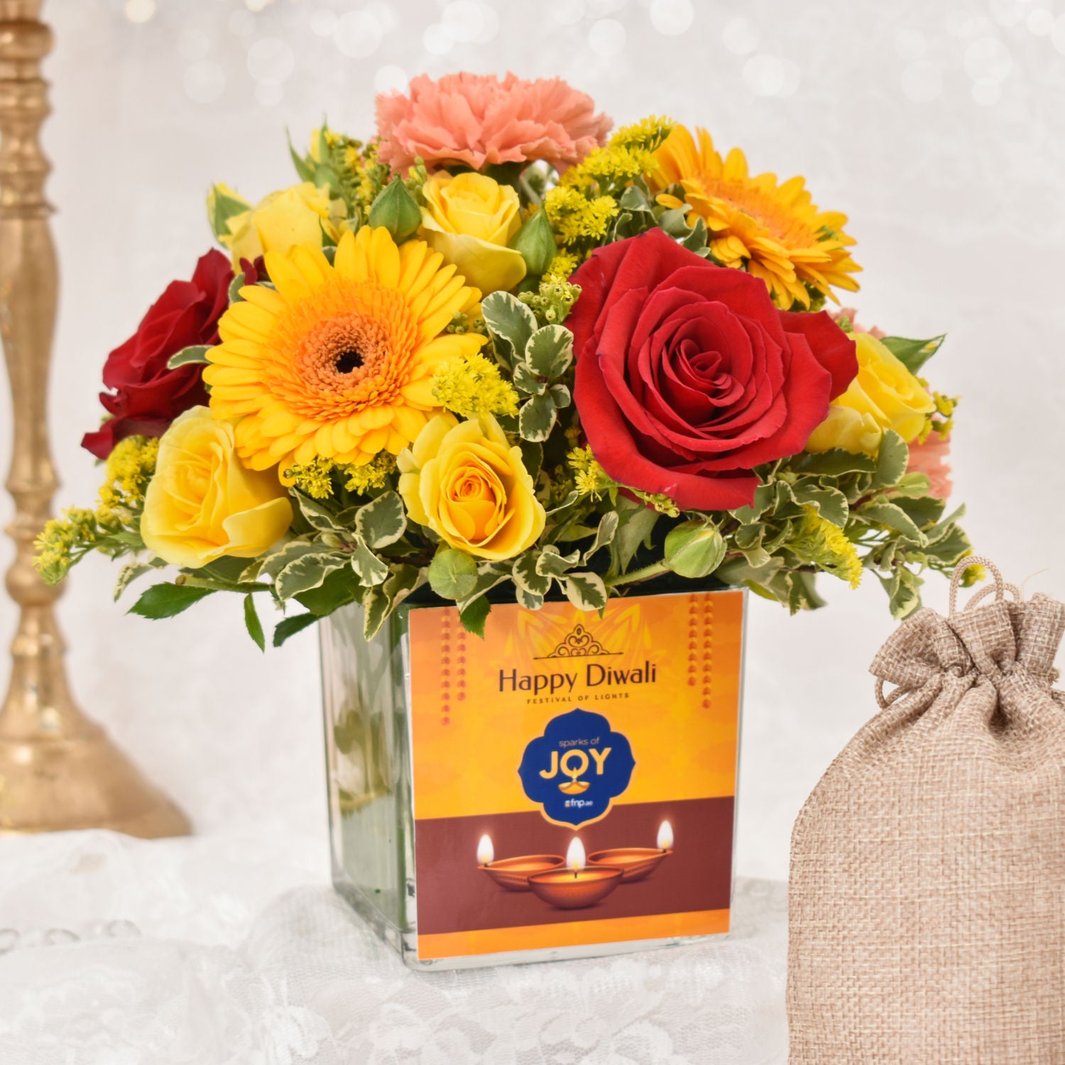 Sparks of Joy Deepavali Flower Arrangement and Nuts