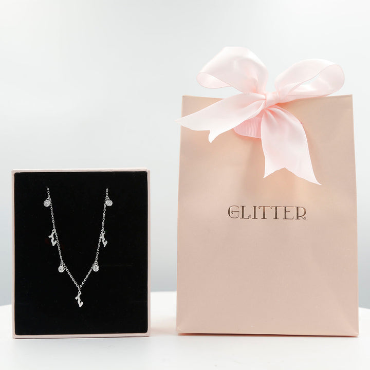 Elegant Sterling Silver Love Necklace with Charm Accents