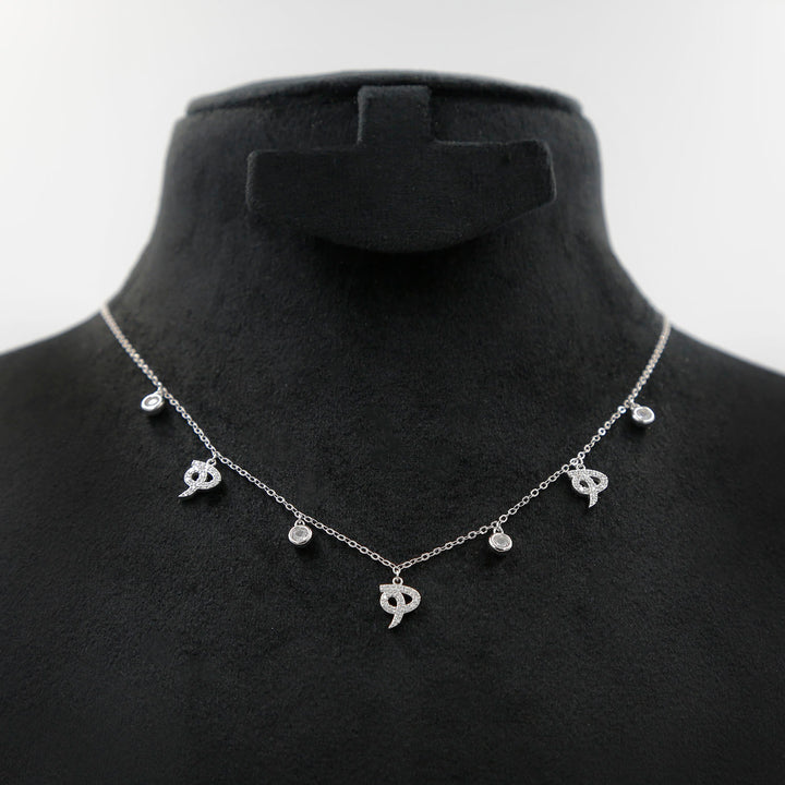 Elegant Sterling Silver Necklace with Arabic Letter ه and Crystal Accents
