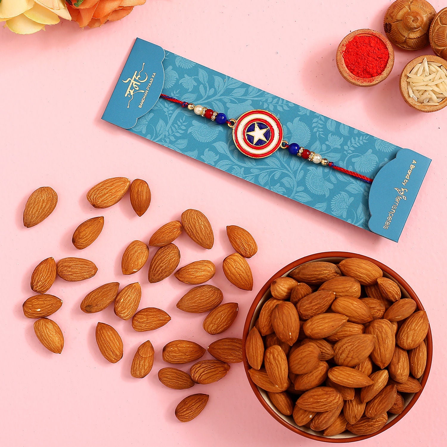 Superhero Captain America Rakhi For Kids With 100 Gms Almonds