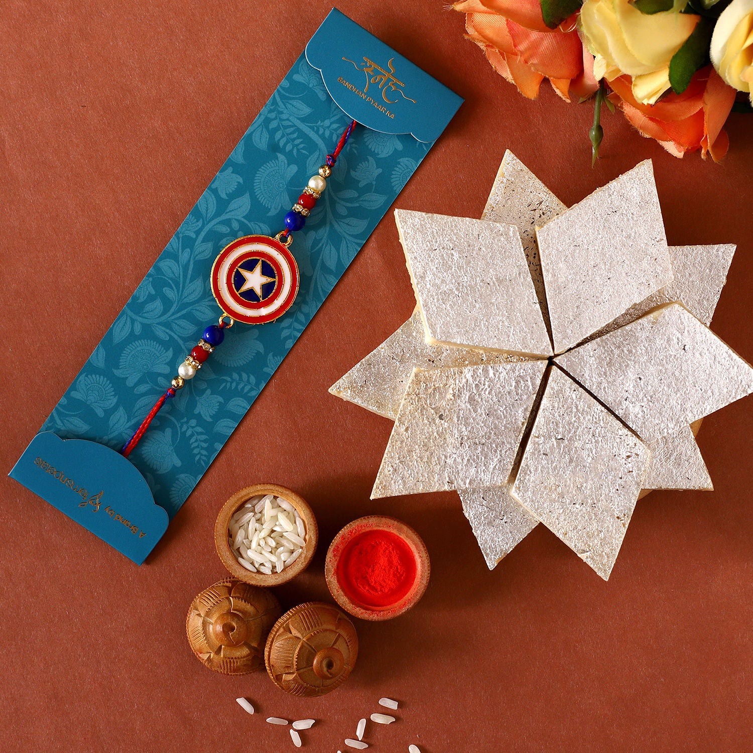 Superhero Captain America Rakhi For Kids With 340 Gms Kaju Katli