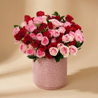 Sweet Embrace Red and Pink Spray Roses in Elegant Pink Vase
