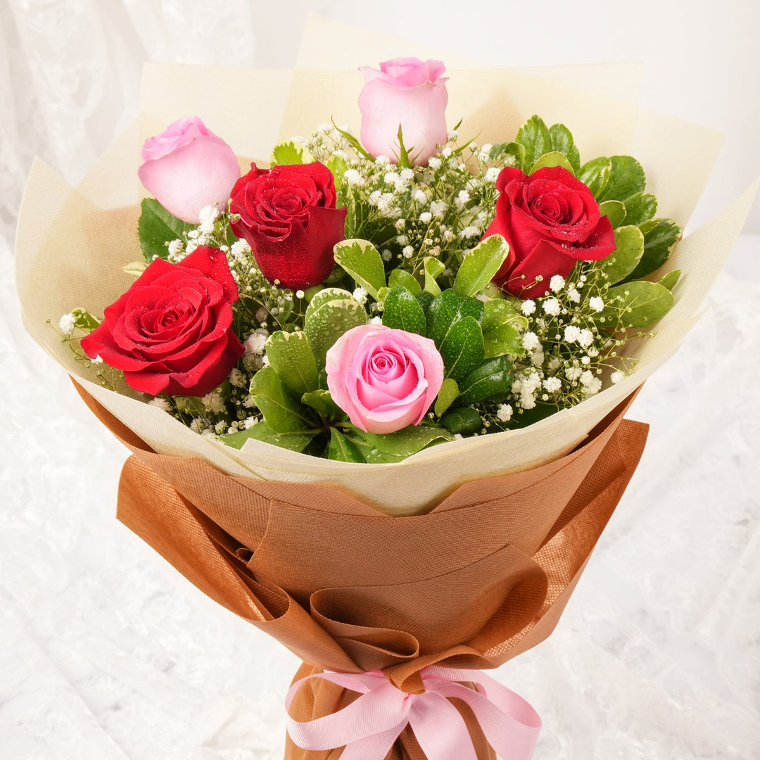 Sweet Harmony: Elegant Rose Bouquet with Decadent Chocolate Cake