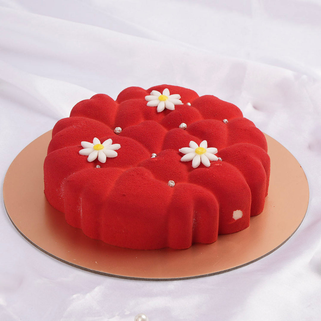 Sweetheart's 1/2 Kg Red Velvet Cake with Floral Elegance