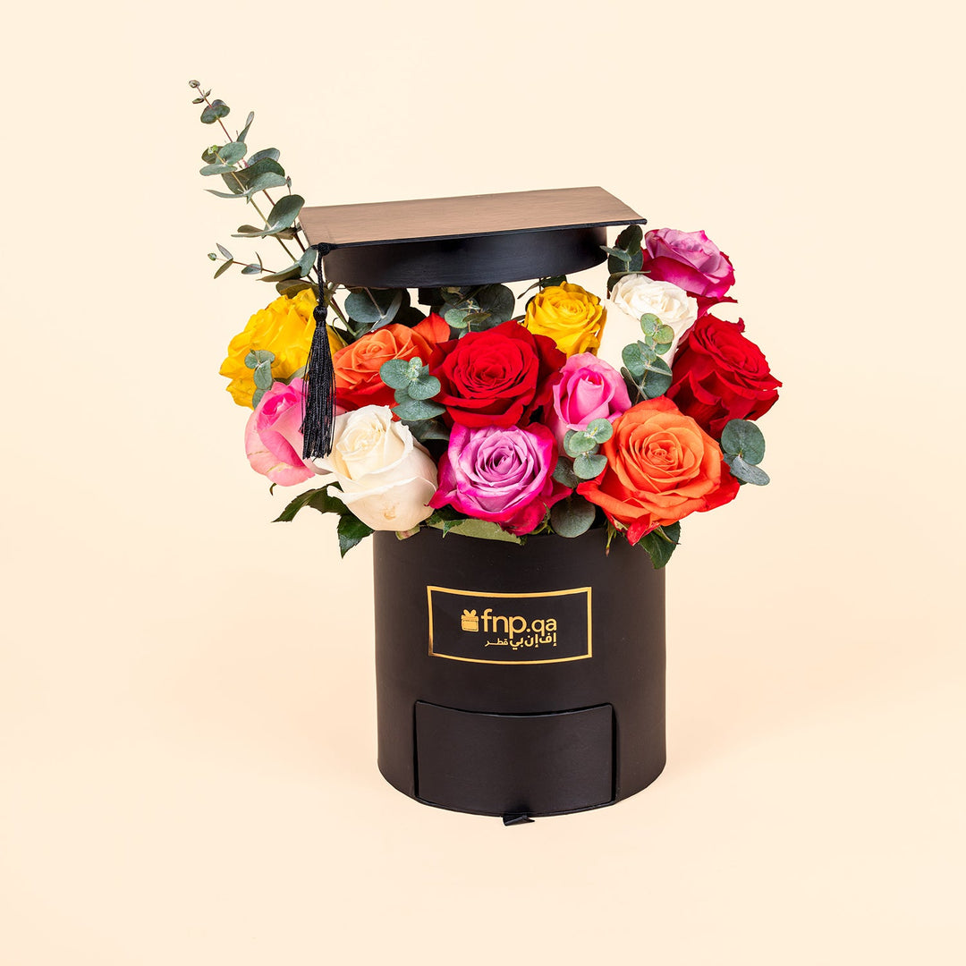 The Elegant Rainbow Rose Box with Ferrero Rocher