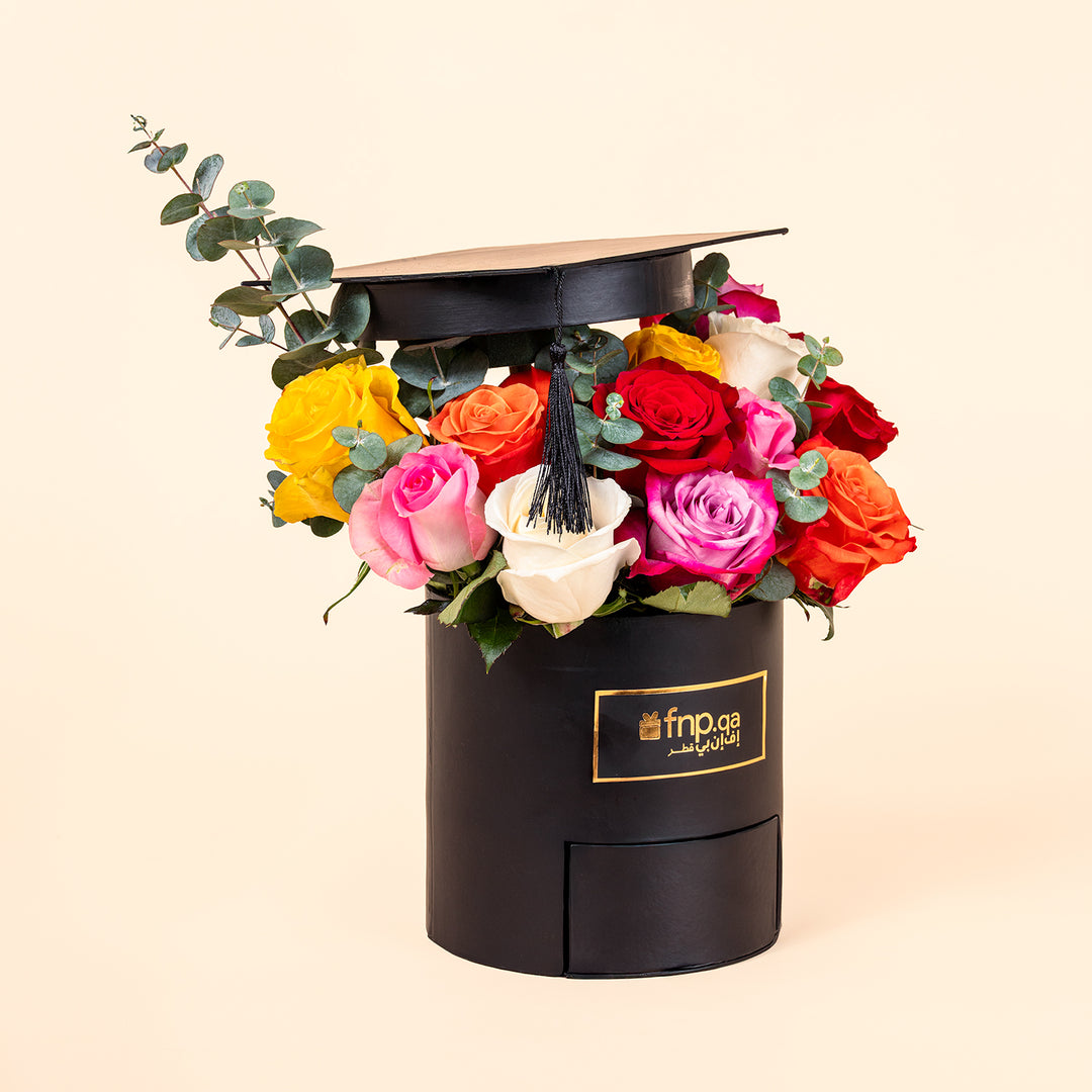 The Elegant Rainbow Rose Box with Ferrero Rocher