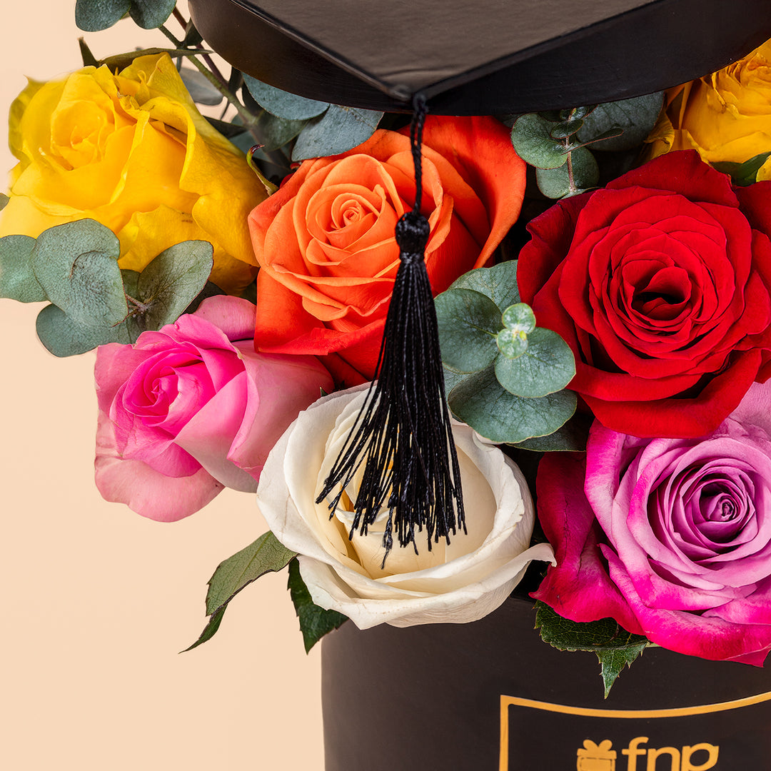 The Elegant Rainbow Rose Box with Ferrero Rocher