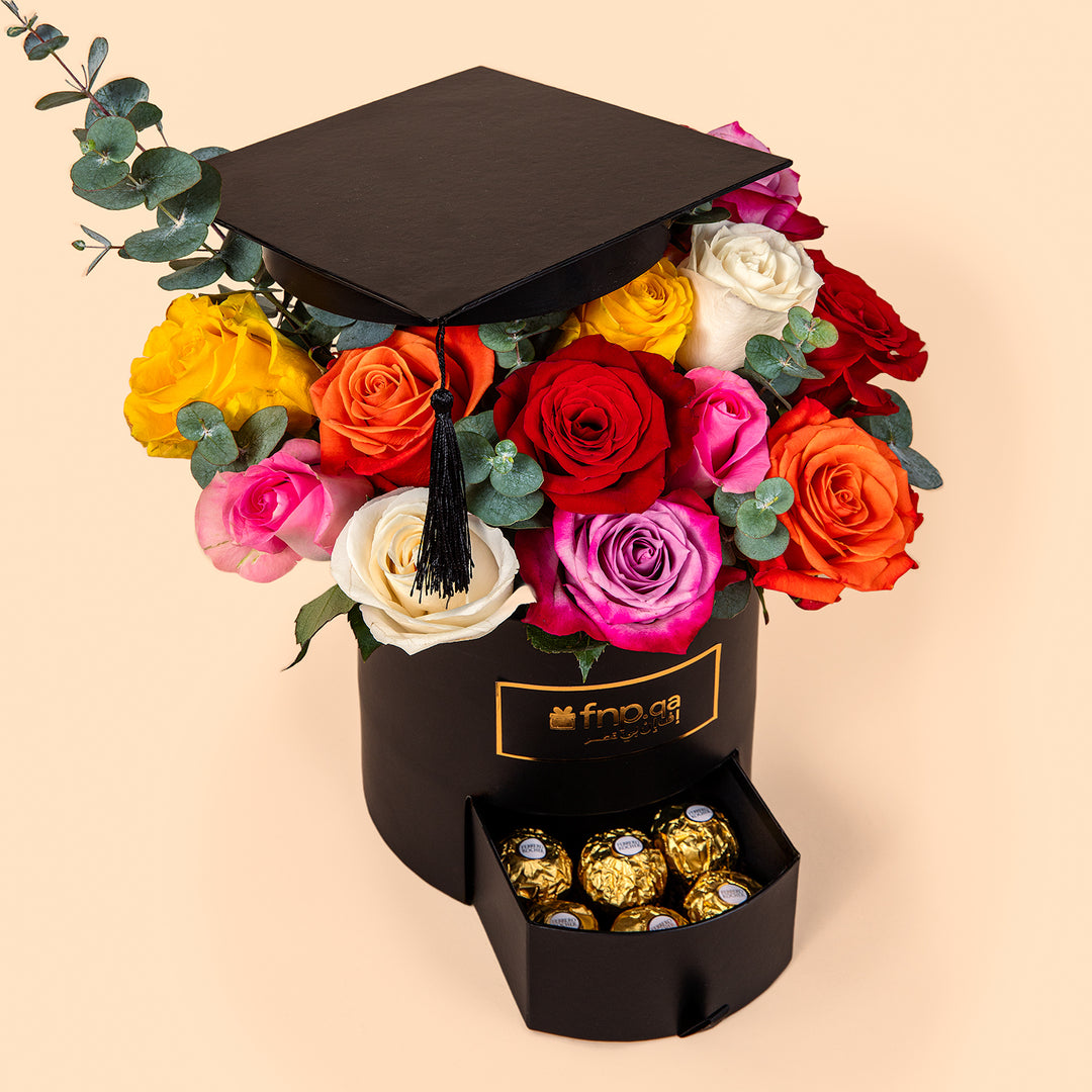 The Elegant Rainbow Rose Box with Ferrero Rocher