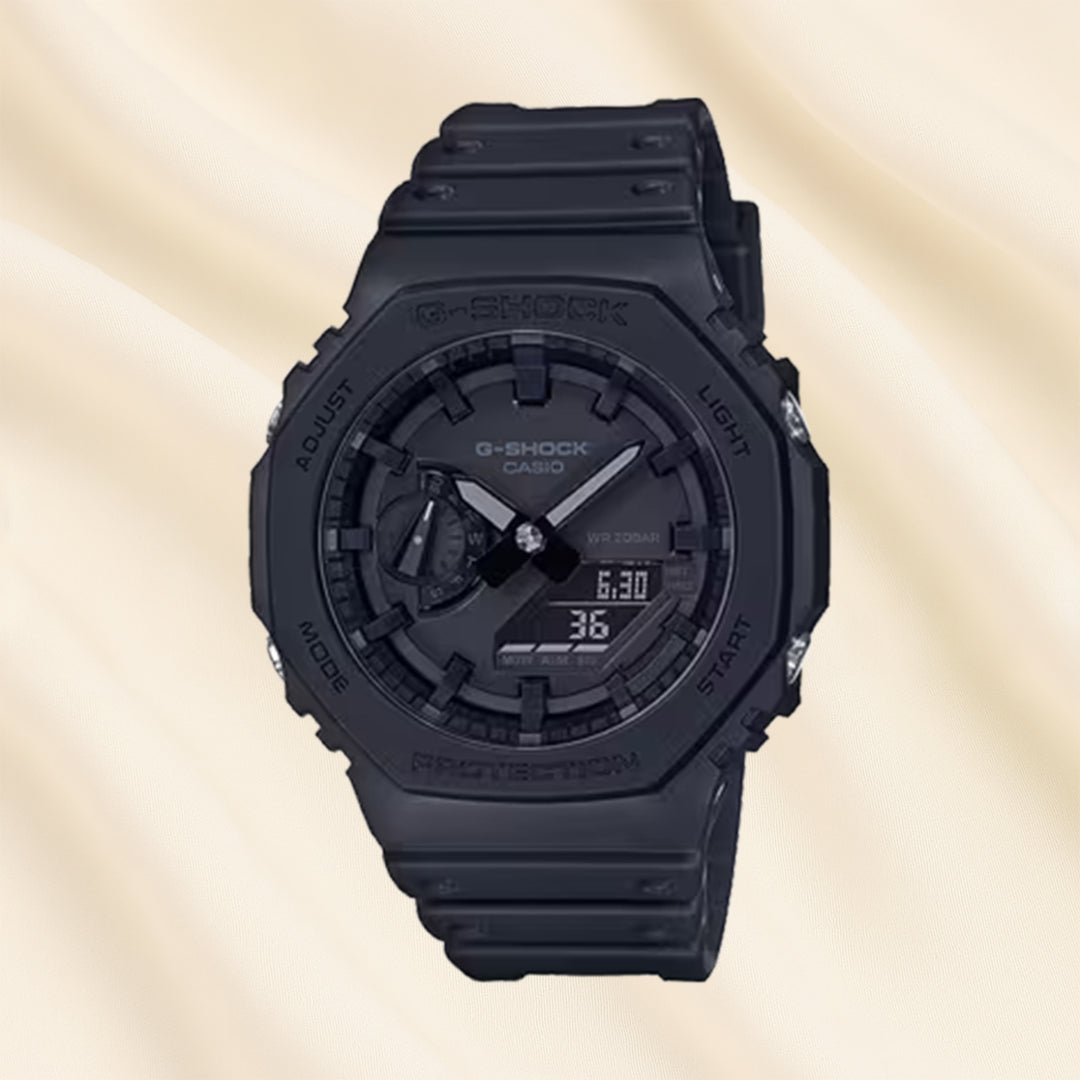 ساعة كاسيو جي-شوك للرجال بتصميم أنالوج ديجيتال مع تنسيق زهور وردية وحمراء