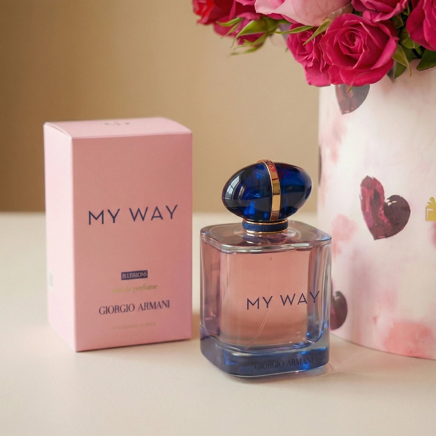 Romantic Elegance: Pink & Red Roses with Giorgio Armani Perfume